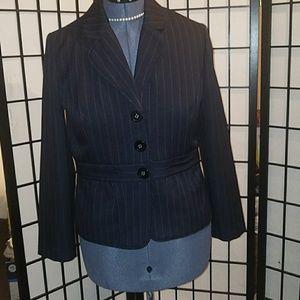 Black and blue striped woman suit